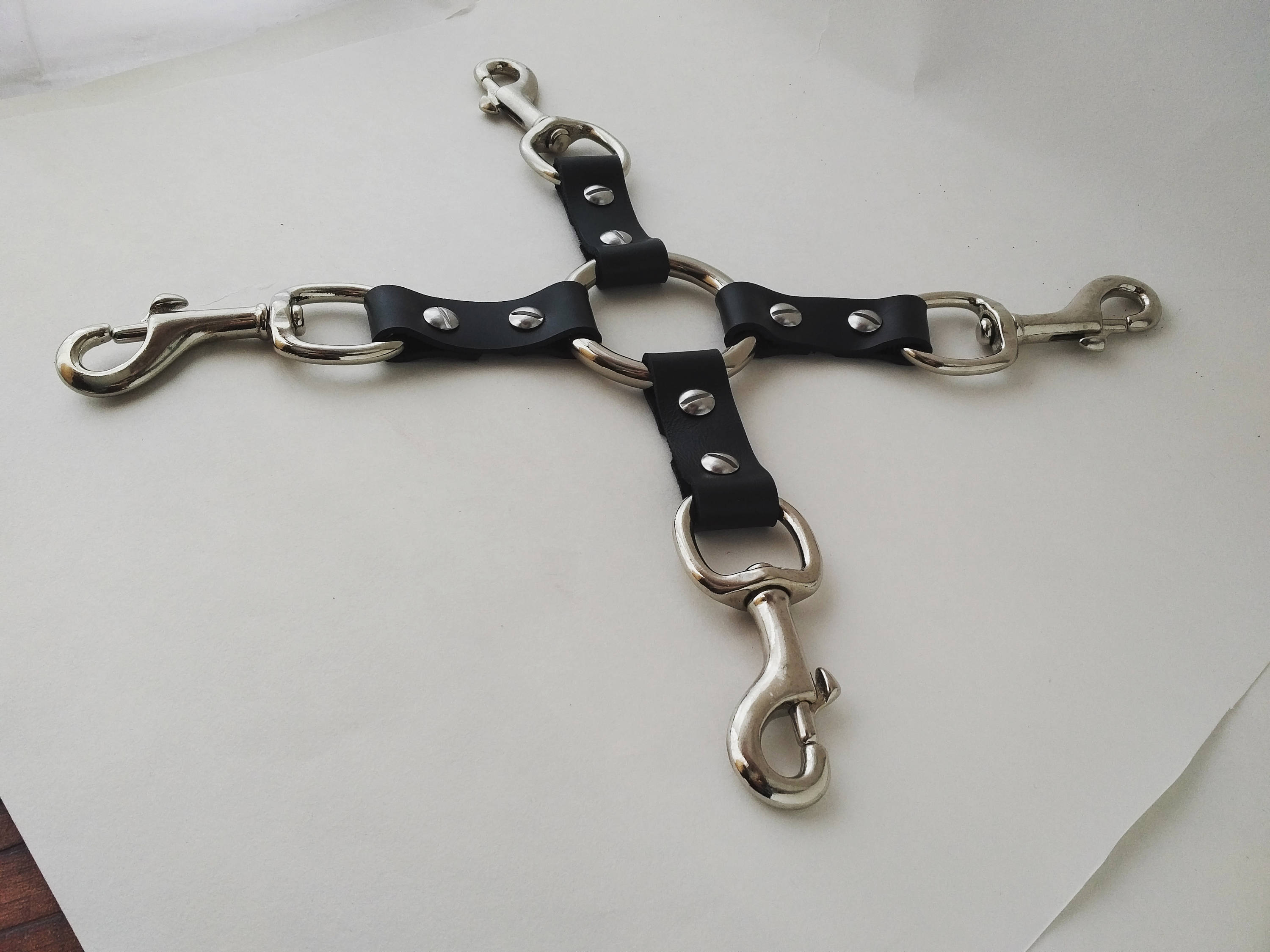 Simple Hogtie Black Leather, Handmade Bondage BDSM Restraints