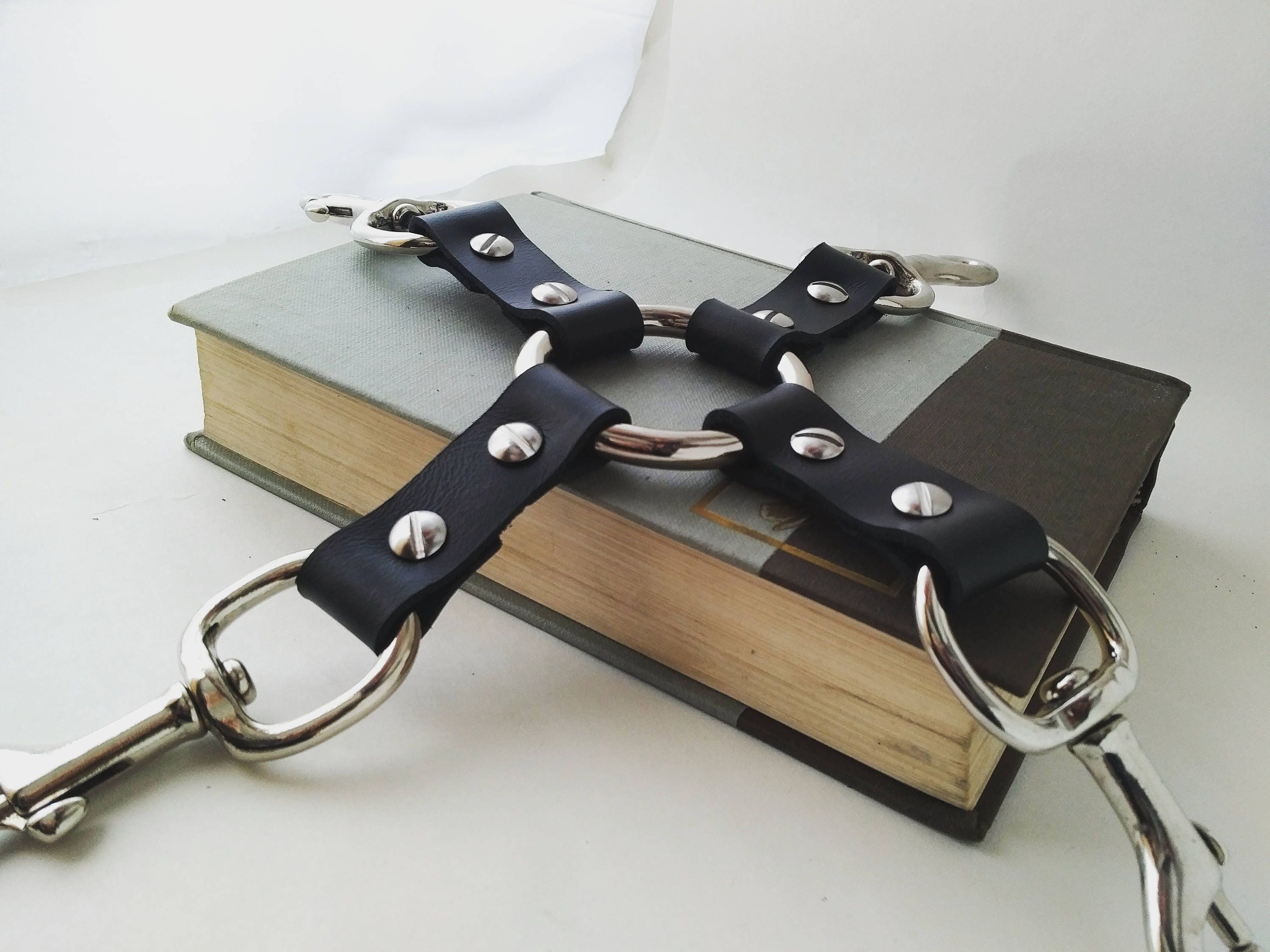 Simple Hogtie Black Leather, Handmade Bondage BDSM Restraints