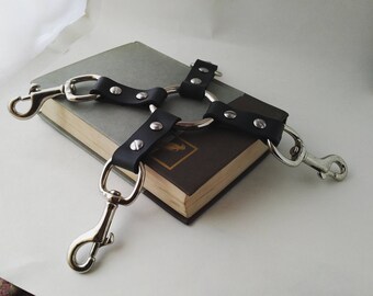 Simple Hogtie Black Leather, Handmade Bondage BDSM Restraints