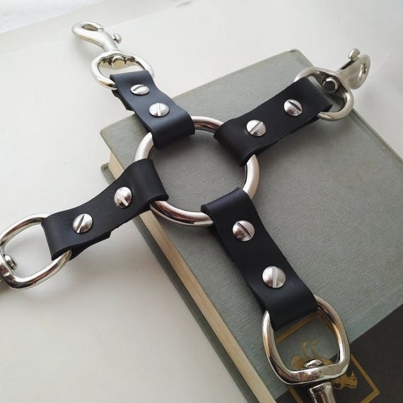 Simple Hogtie Black Leather, Handmade Bondage BDSM Restraints