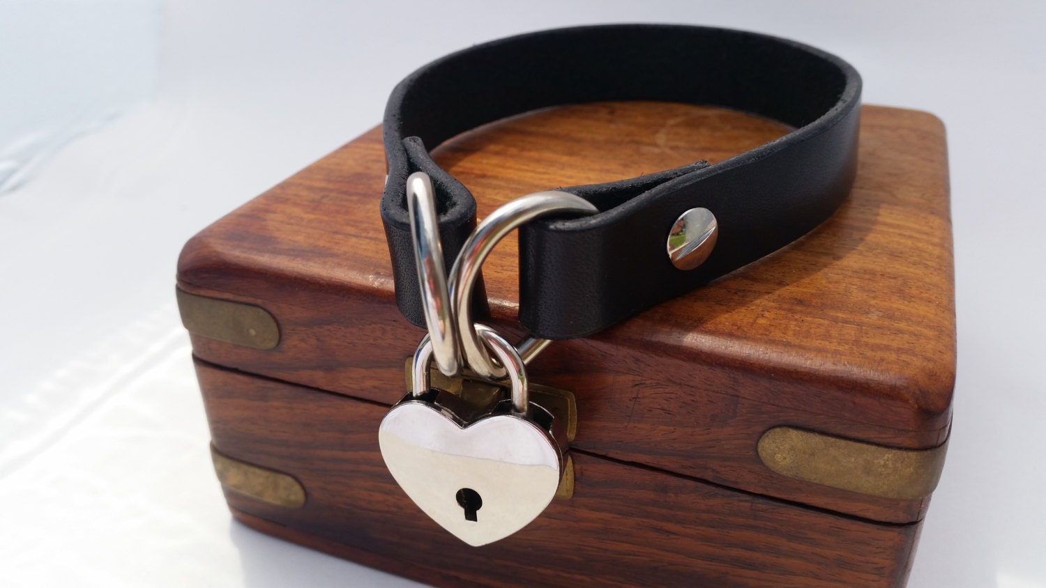 Heart padlock collar with key Black leather choker BDSM Etsy