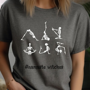 Skeleton Yoga T-Shirt, Creepy Cute Halloween Shirt, Namaste, Cute Skeleton Yoga Poses Tee, Witchy Skull Clothes, Aesthetic Trendy Shirt