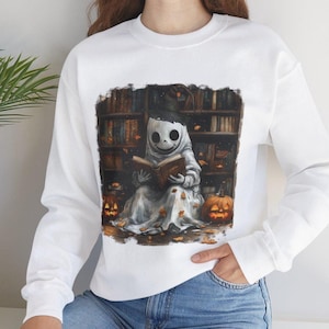 Retro Geist Lesebücher Sweatshirt, Bibliothekar Geist Halloween, Halloween Lehrer Sweatshirt, Halloween Shirt, Lehrer Geschenk, Boo Schule