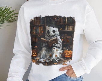 Felpa con libri di lettura di fantasmi retrò, fantasma del bibliotecario Halloween, felpa per insegnanti di Halloween, camicia di Halloween, regalo per insegnanti, scuola Boo