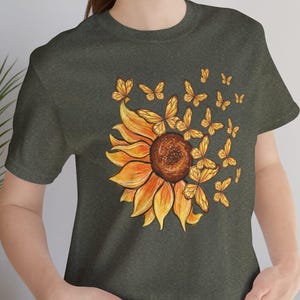 Sunflower Butterfly Shirt, Boho Floral Graphic Tee, Sunflower Shirt, Nature-Inspired Summer T-Shirt, Botanical Garden Shirt, Mother&#39;s Day
