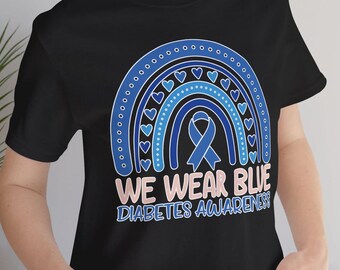 Camiseta de concienciación sobre la diabetes: We Wear Blue Ribbon, camiseta unisex de algodón