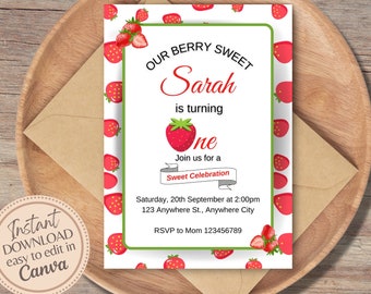 Erdbeere Geburtstagseinladung: Beere Sweet One (Digitaler Download)