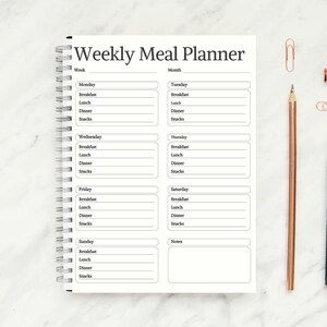 Prosty tygodniowy planer posiłków, minimalistyczny szablon do wydruku, 7-dniowy plan menu, planer żywności, zdrowie i fitness, tygodniowy planer posiłków do wydruku
