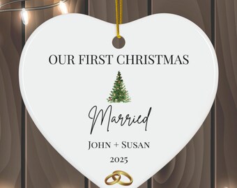 Holiday Ornament Gift, Ceramic Ornament, Wedding Christmas Ornament, Couples, Personalized First Christmas Married, 2025, Mr & Mrs Gift