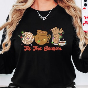 Felpa natalizia messicana, Feliz Navidad, Natale latino, Natale latino, Concha, camicia Pan dulce, Cafecito y pan dulce, Ornamento