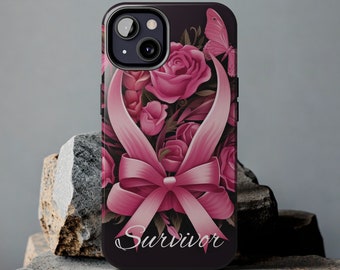 Breast Cancer Survivor Tough Phone Case: Pink Ribbon Floral Design