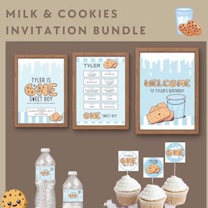 Milk and Cookies 1st Birthday Invitation Bundle (Digital Download)
