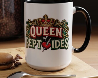 Queen of Peptides Mug, Personalized Science Mug, Peptide Therapy Coffee Cup, Biohacker Gift, Science Nerd Mug, Custom Name Mug 15oz