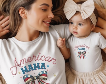 Mama and Mini Matching Shirts, Patriotic Family Outfits, 4th of July Mom and Baby Set, America Mama Tee, Mini Bodysuit Toddler Shirt