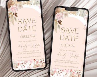 Boho Floral Save the Date Template: Electronic Wedding Invitation (Digital Download)