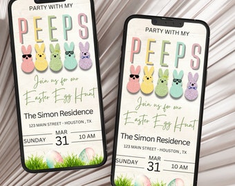 Party with my Peeps Easter Invitation Template Easter Egg Hunt Invitation Editable Easter Invite Instant Download Digital Canva Template