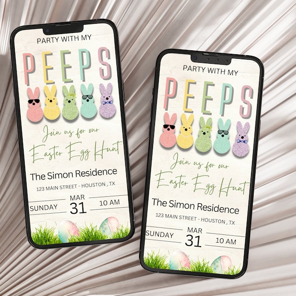 Party with my Peeps Easter Invitation Template Easter Egg Hunt Invitation Editable Easter Invite Instant Download Digital Canva Template