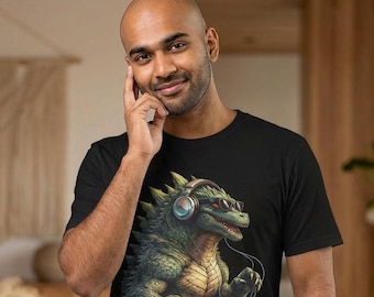 Cool Godzilla Shirt with Headphones, Funny Kaiju Graphic Tee