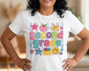 Personalized Second Grade Teacher Shirt 2026 | Custom Name Back to School Tee | Cute Retro Classroom T-Shirt | Teacher Appreciation Gift