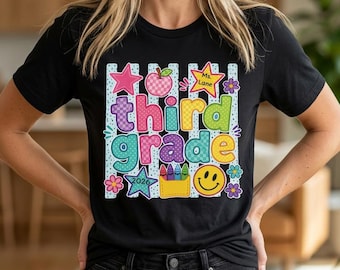 Personalized Third Grade Teacher Shirt 2026 | Custom Name Back to School Tee | Cute Retro Classroom T-Shirt | Teacher Appreciation Gift