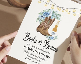 Boots and Brews Bridal Shower Invitation: Western Bachelorette (Digital Download)