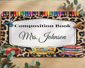 Personalized Teacher Desk Pad, Leopard Composition Book Classroom Mat, Teacher Gift