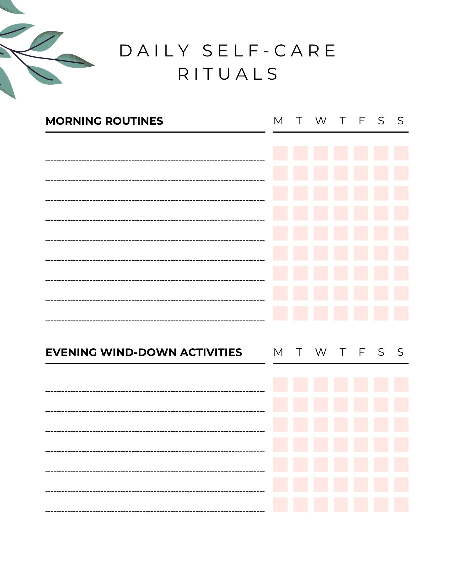 Self Care Checklist Printable Template Self Love Routine - Etsy