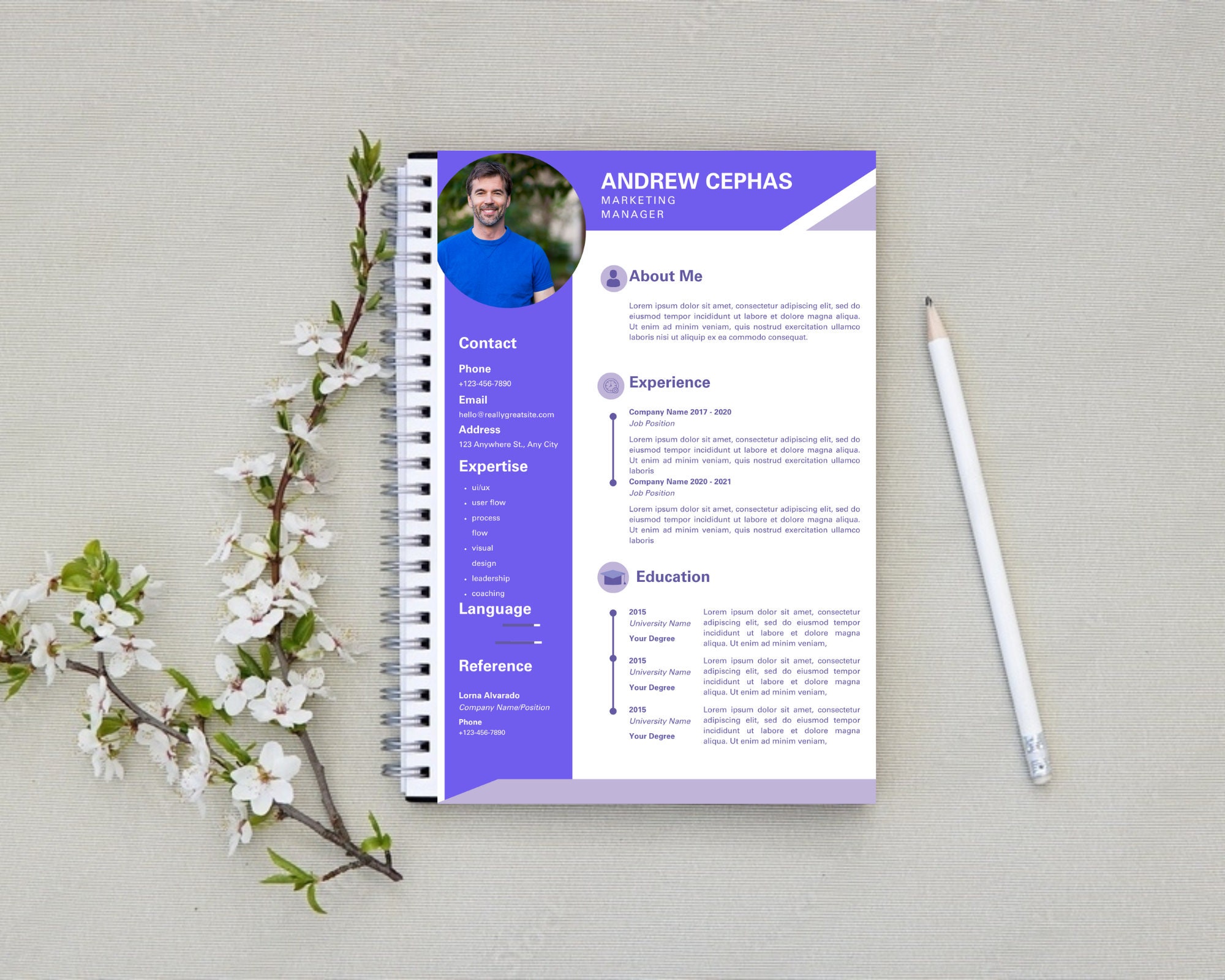 Purple Resume Template: Modern CV With Cover Letter (word) - Etsy