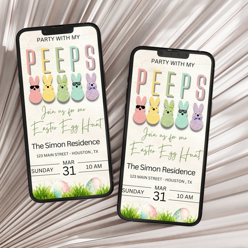 Party with my Peeps Easter Invitation Template Easter Egg Hunt Invitation Editable Easter Invite Instant Download Digital Canva Template