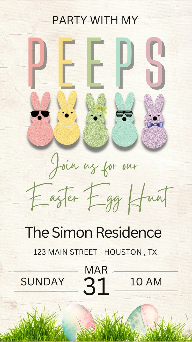 Party with my Peeps Easter Invitation Template Easter Egg Hunt Invitation Editable Easter Invite Instant Download Digital Canva Template image 5