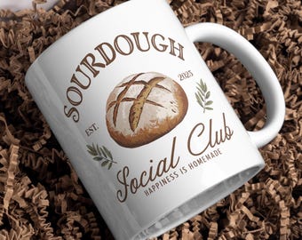 Sourdough Social Club Mug: Artisan Bread Baker Gift, 15oz Ceramic
