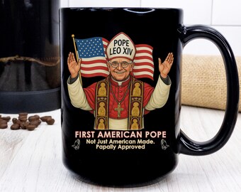 Pope Leo XIV Mug: First American Pope, Catholic Gift, 15 oz Black Coffee Cup