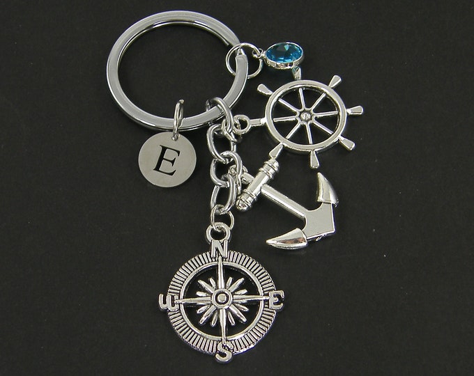 Nautical Sailor Gift, Personalized Travel Adventure Keychain Custom Compass Anchor Key Ring Chain Birthday Father's Day Gift KC1-19