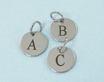 Silver Alphabet Charm, Personalized Letter Initial Add A Charm Tag Pendant, Small 1/2 in 12mm Custom Initial Charm, Add on Pendant |3734