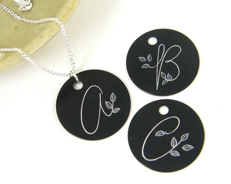 Black Cursive Initial Necklace Whimsical Necklace image 1