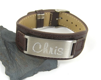 Men's Engraved Name Bracelet, Personalized Men's Leather Bracelet, Custom Name Bracelet for Him Men, Gift for Boyfriend Husband Brother Dad