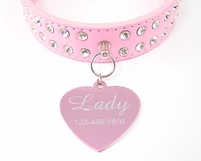 Personalized Pink Dog Collar Engraved Heart Dog Tag Pink Etsy