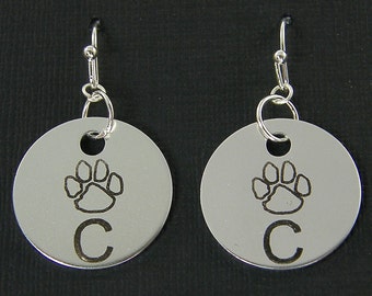 Personalized Paw Print Earrings, Silver Black Pet Lover's Jewelry, Custom Cat Dog Mom Gift, Dog Paw Cat Paw Dangle PIERCED Earrings |3561