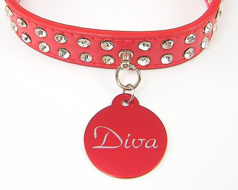 Personalized Red Dog Collar Engraved Rhinestone Pet Choker Etsy