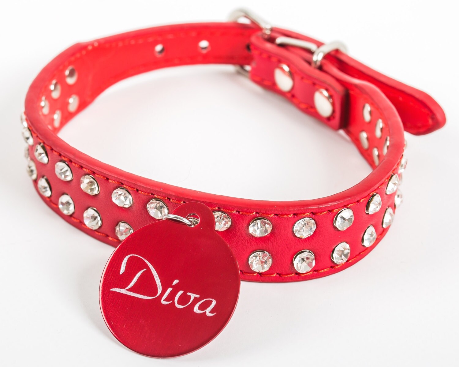 Personalized Red Dog Collar Engraved Rhinestone Pet Choker Etsy