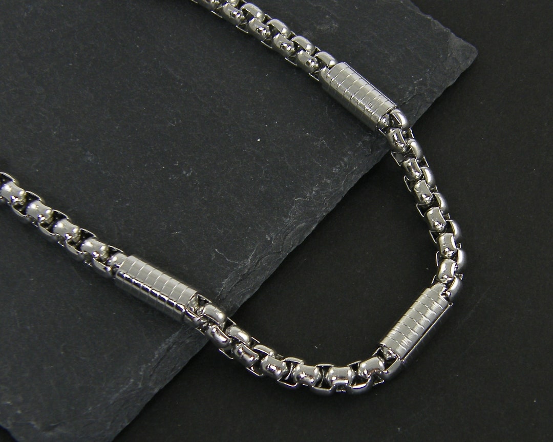 Steel Box and Bar Chain Men's Heavy Box Cylinder Necklace - Etsy