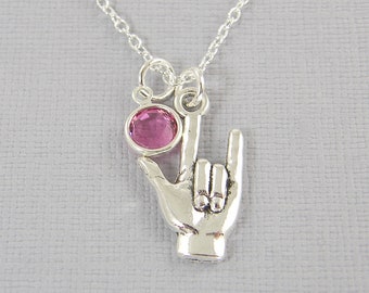 Personalized Sign Language Necklace, ASL Pendant for Women, American Sign Language I Love You ASL Interpreter Gift Deaf Gift for Her |1N1-5