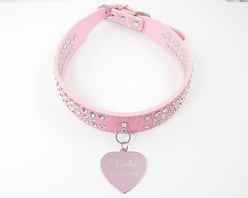 Personalized Pink Dog Collar Engraved Heart Dog Tag Pink Etsy