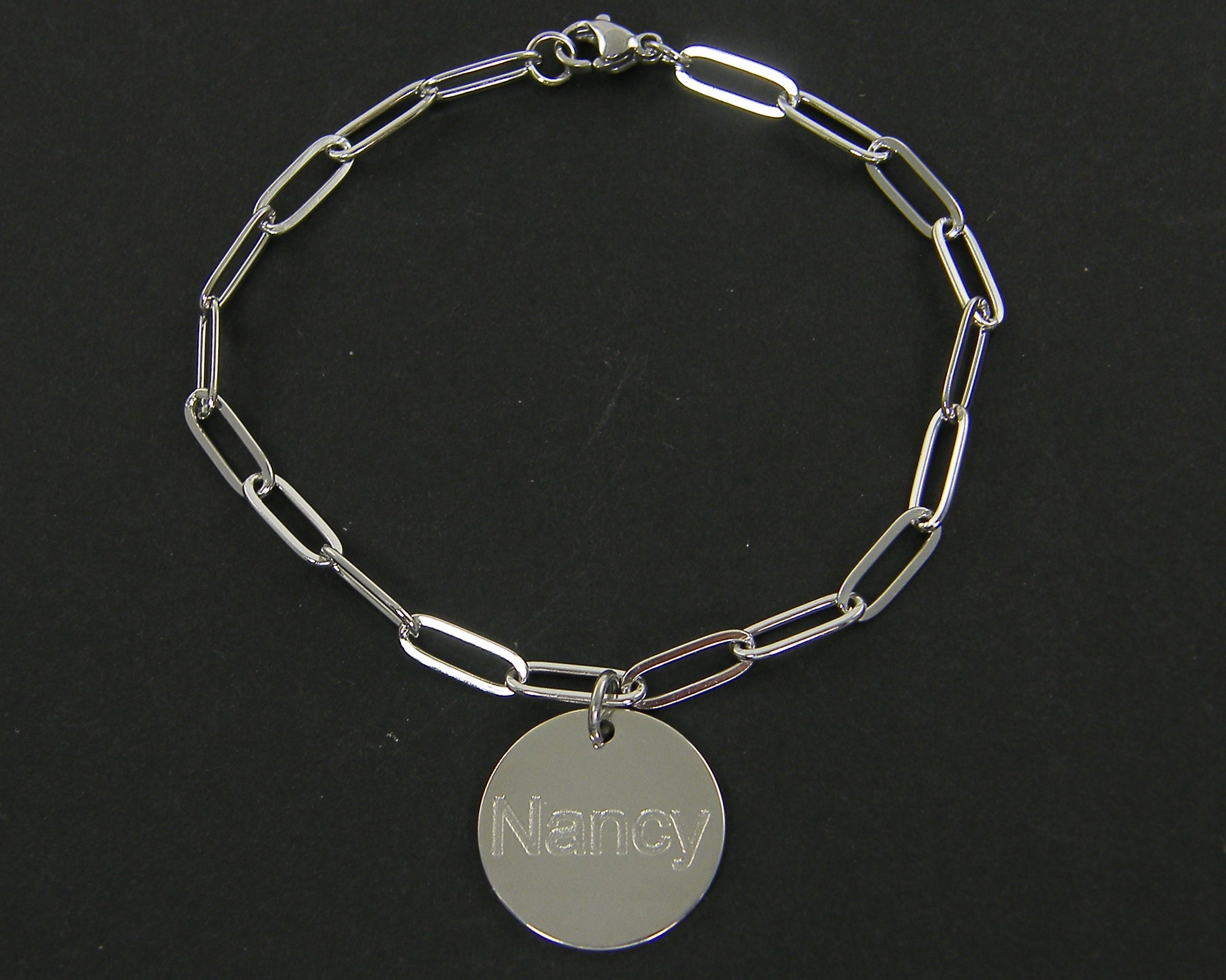 Personalized Silver Paper Clip Bracelet Custom Engraved Name Etsy