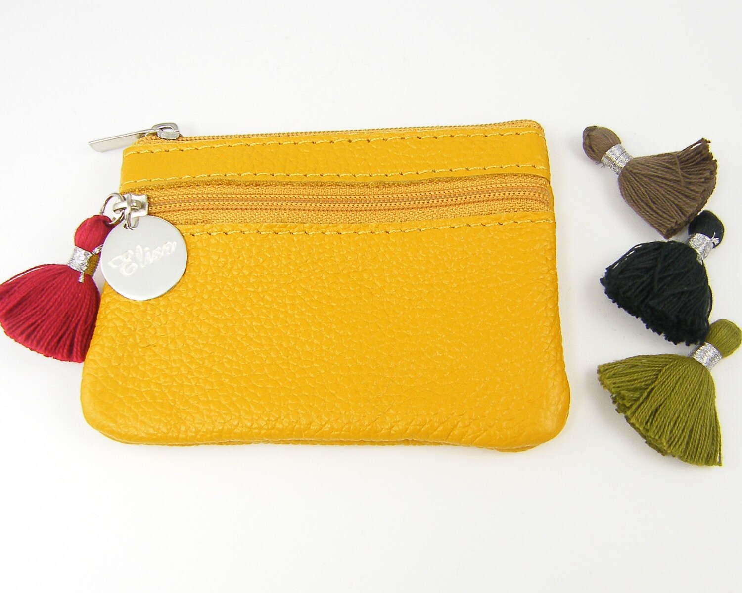 Personalized Leather Coin Purse Mustard Yellow Zipper Pouch Etsy.de