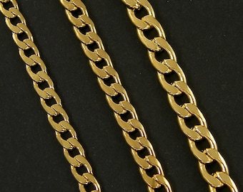 Gold Curb Chain Necklace 18 24 30 Inch Gold Chain Men's Women's Jewelry for Him Unisex Finished Steel Jewelry Chain with Clasp |ST4-06