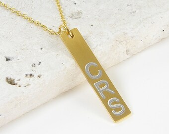 Personalized Initial Necklace, Custom Bar Necklace, Vertical Bar Necklace, Custom Engraved Necklace, Gift for Her |2685