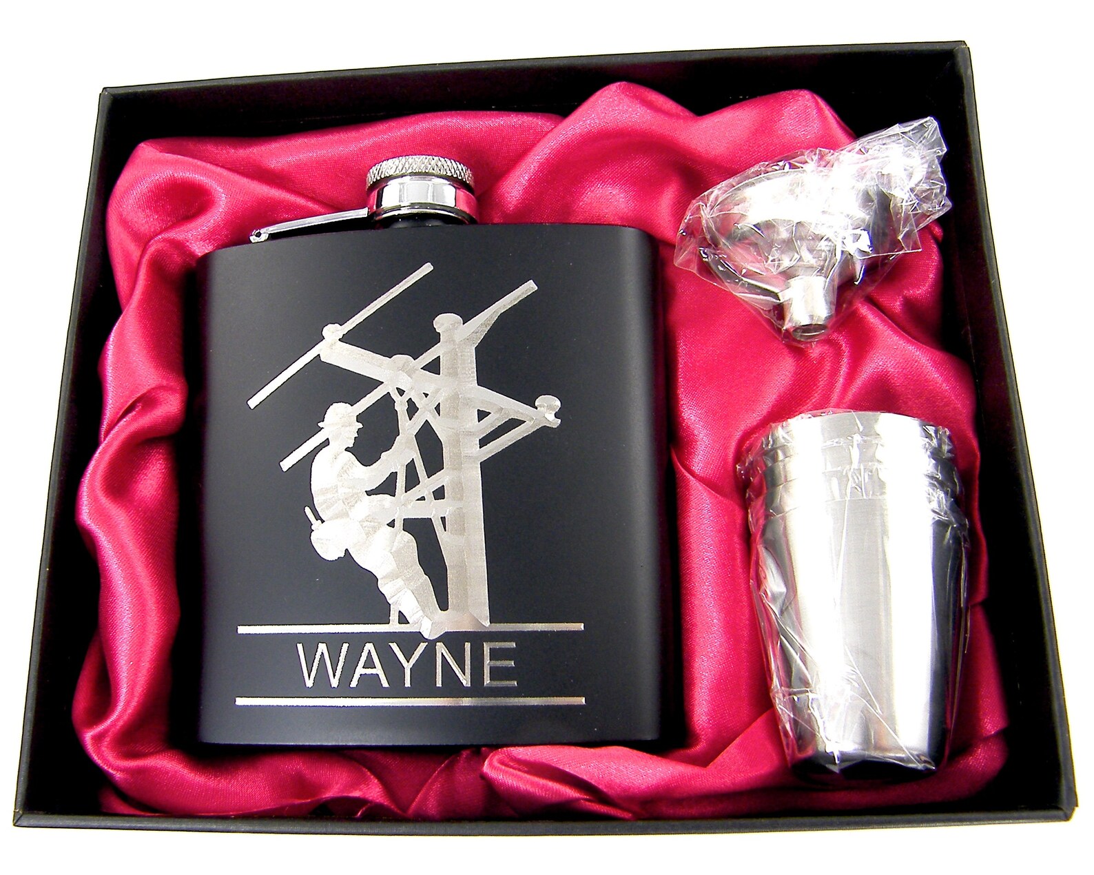 Personalized Lineman Gift, Electrician Gift, Line Worker Flask Set