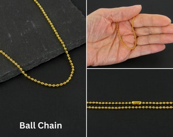 2mm Ball Chain Necklace, Gold Stainless Steel Women's Men's Chain with Clasp, Crafting Charm Necklace, DIY Chain Necklace |CH4-5