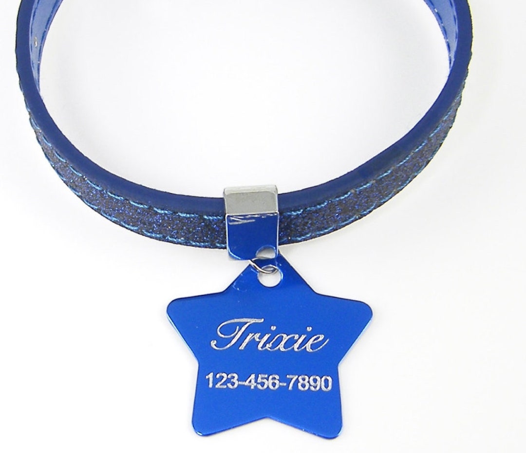 Personalized Blue Glitter Dog Collar, Customized, Custom Engraved Cat